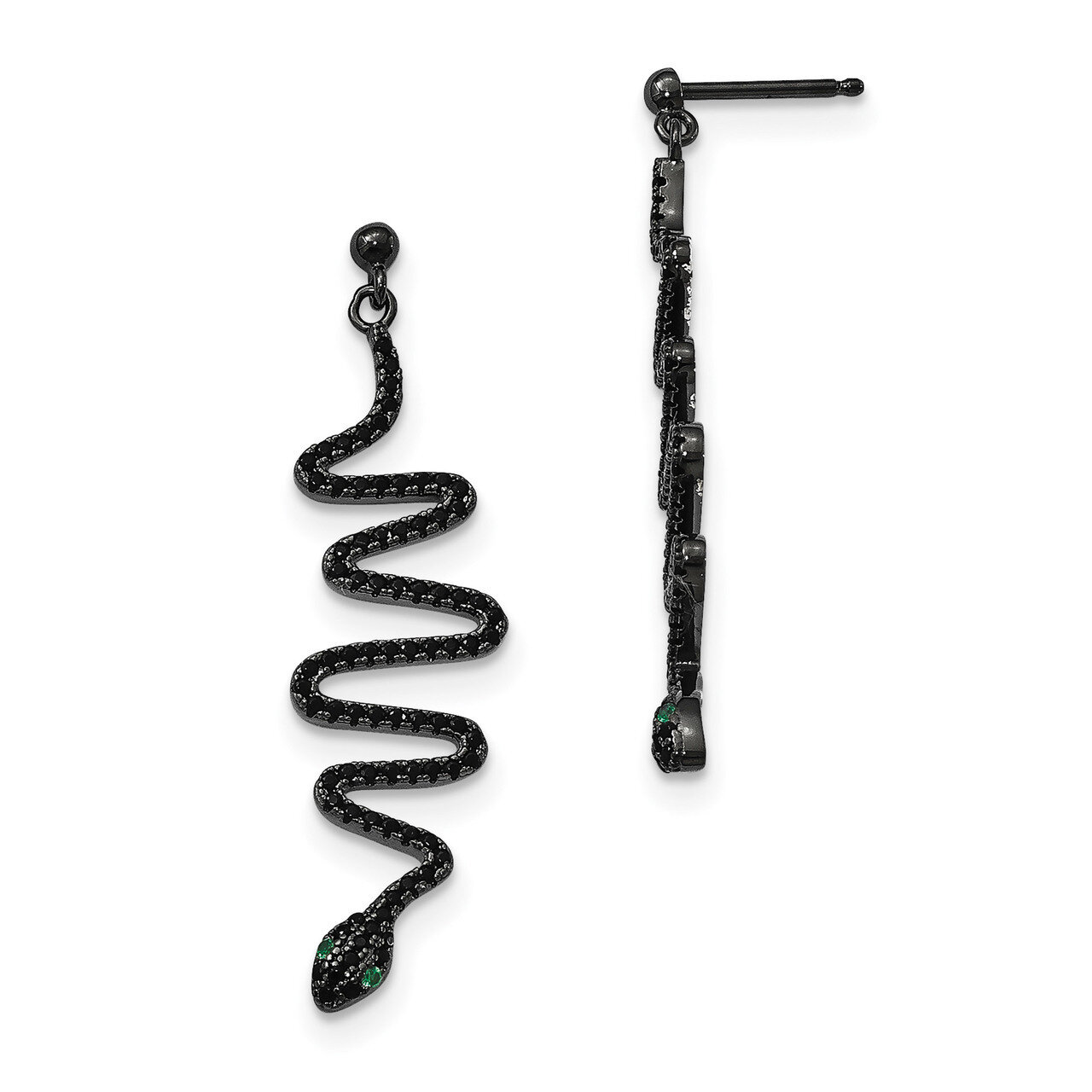 Green&amp;Black Spinel Snake Earrings Sterling Silver QMP1459, MPN: QMP1459, 191101075681