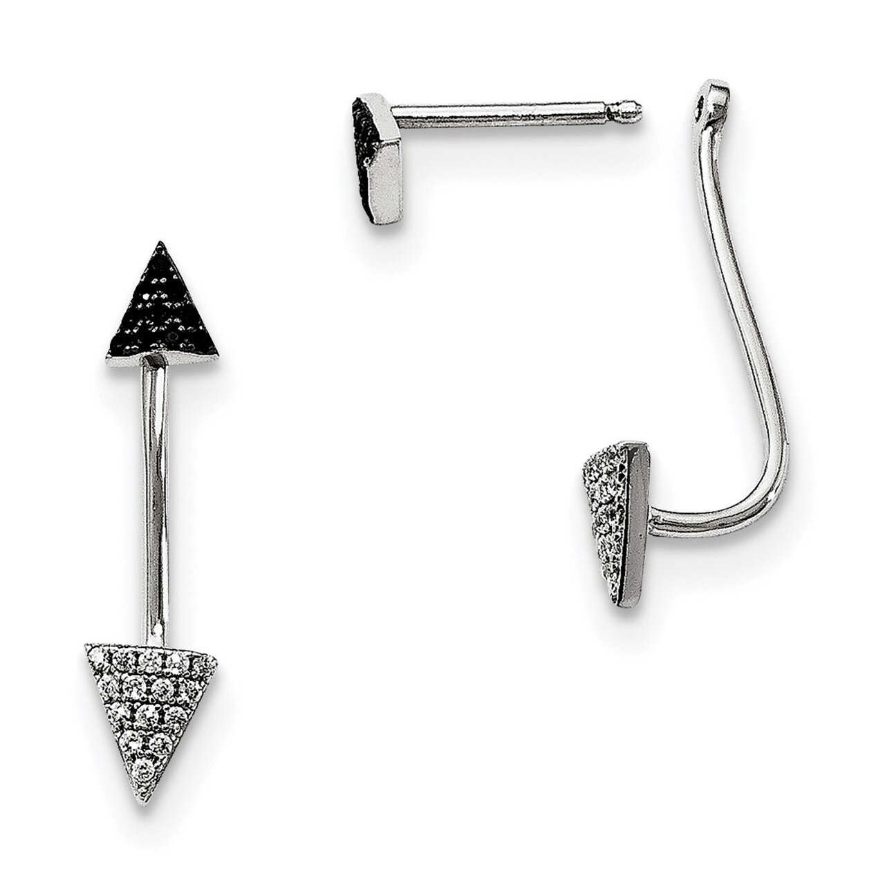 Black Spinel &amp; CZ Triangle Earrings Sterling Silver QMP1465, MPN: QMP1465, 191101075742
