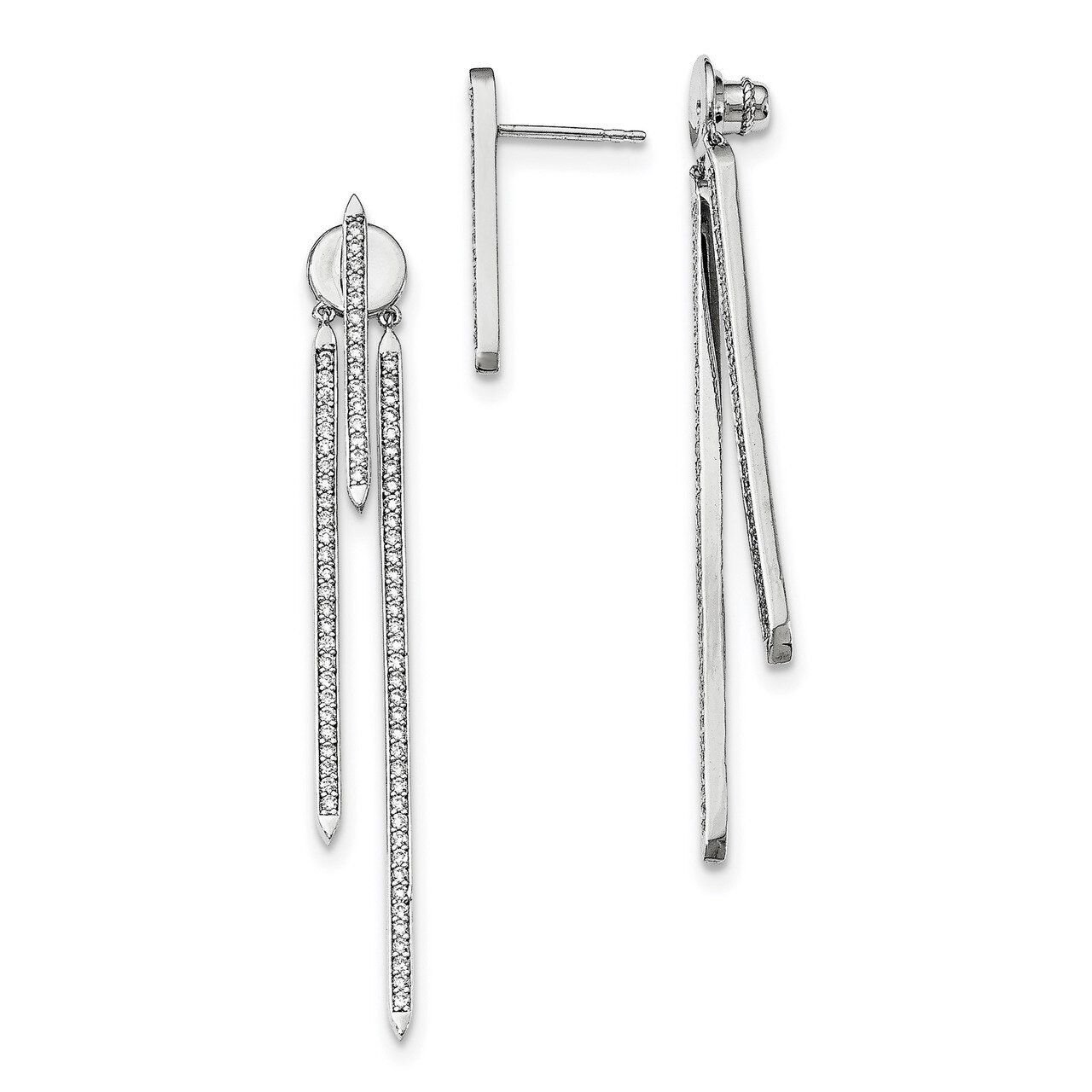 CZ Post Dangle Earrings Sterling Silver Rhodium-plated polished QMP1487, MPN: QMP1487, 886774612324