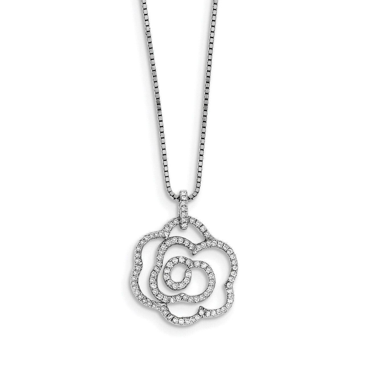 Rose Necklace Sterling Silver CZ QMP484-18, MPN: QMP484-18, 883957401256