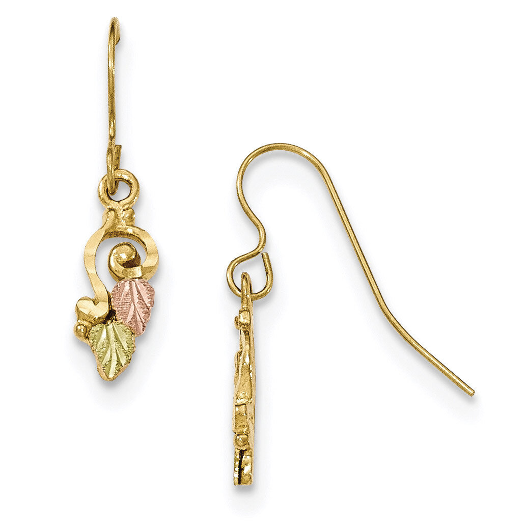 Black Hills Gold Shepherd Hook Earrings 10k Tri-Color Gold 10BH634