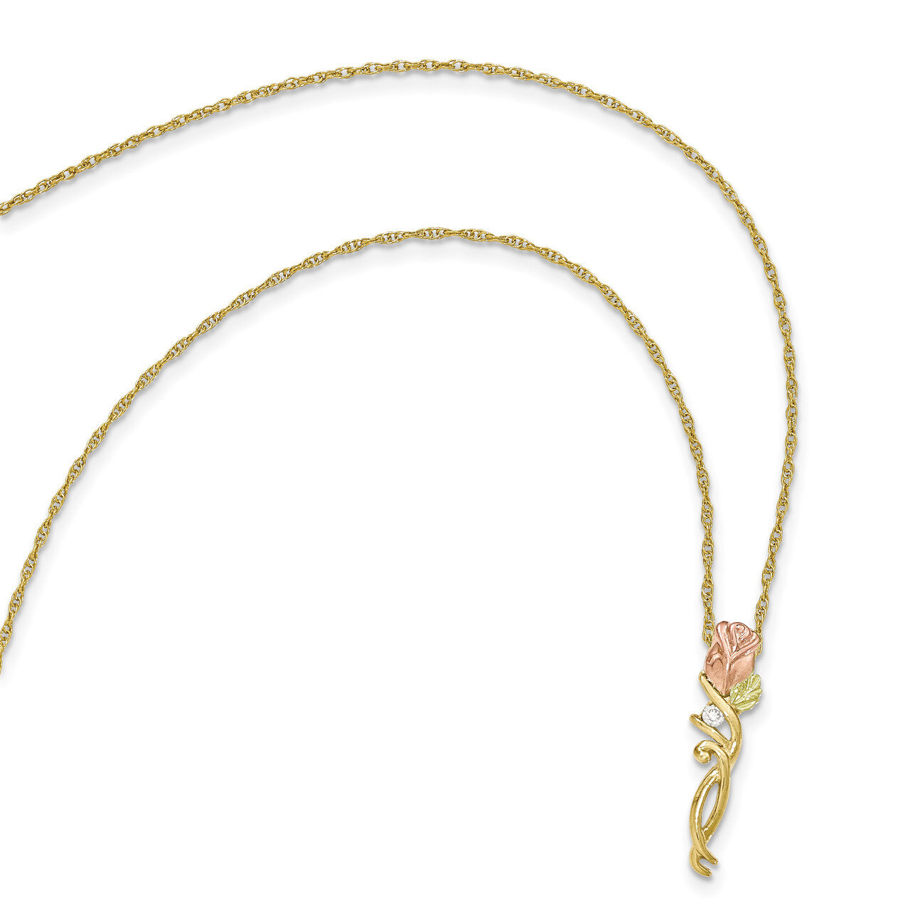 Black Hills Gold Diamond Rose Necklace 10k Tri-Color Gold 10BH653-18