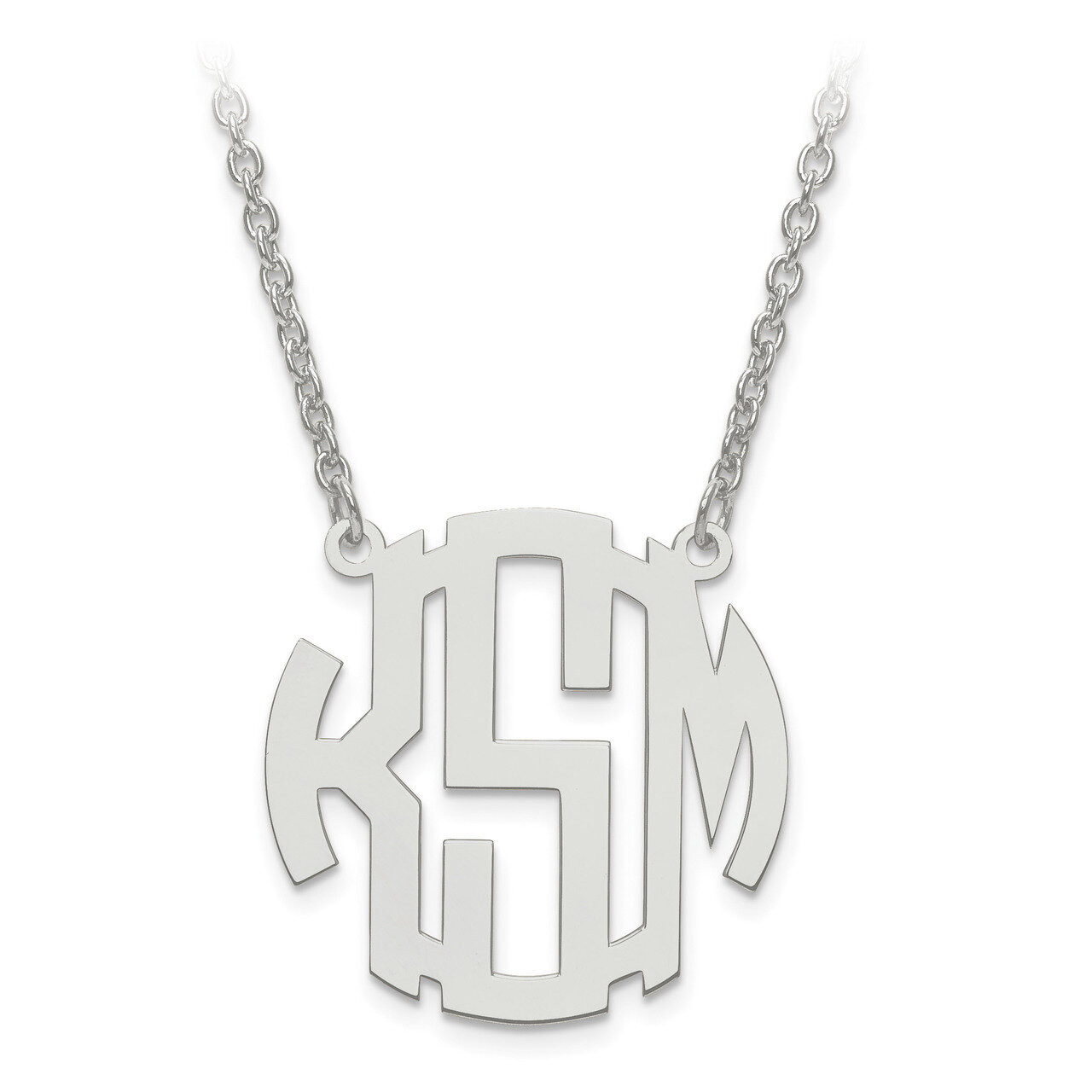 Block Letter Circular Monogram Plate with Chain 10k White Gold Polished 10XNA588W