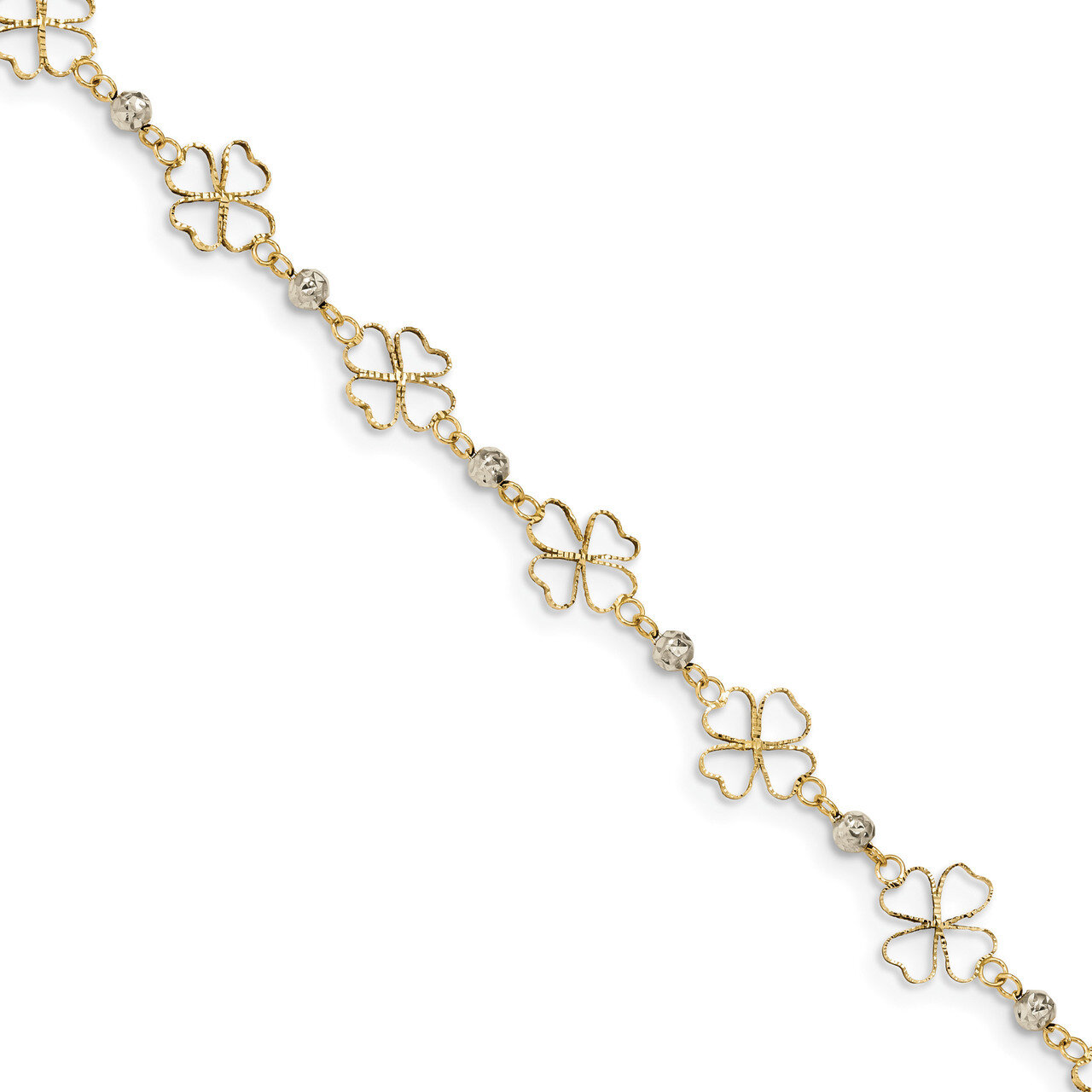 Diamond-Cut Open Clovers & Beads Bracelet 14k Two-tone Gold FB1492-7.5