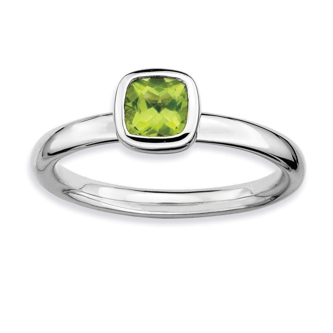 Cushion Cut Peridot Ring Sterling Silver QSK453-5, MPN: QSK453, 886774004945