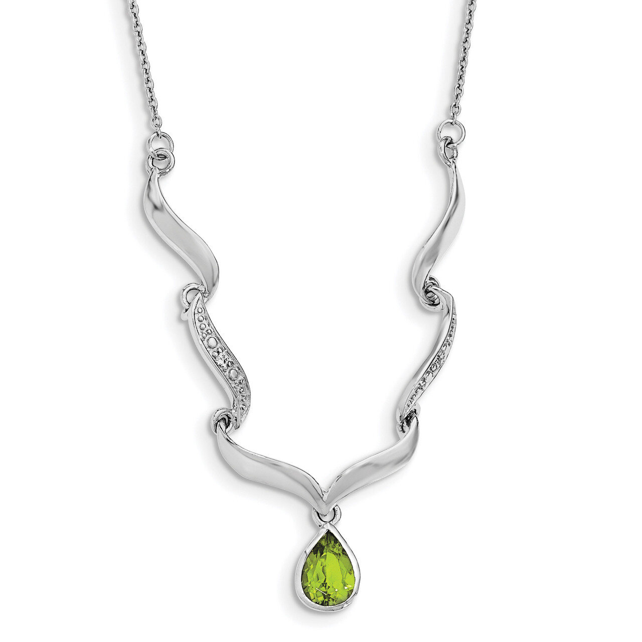 Peridot &amp; White Topaz 2 Inch Extender Necklace Sterling Silver Rhodium-plated QX954PE