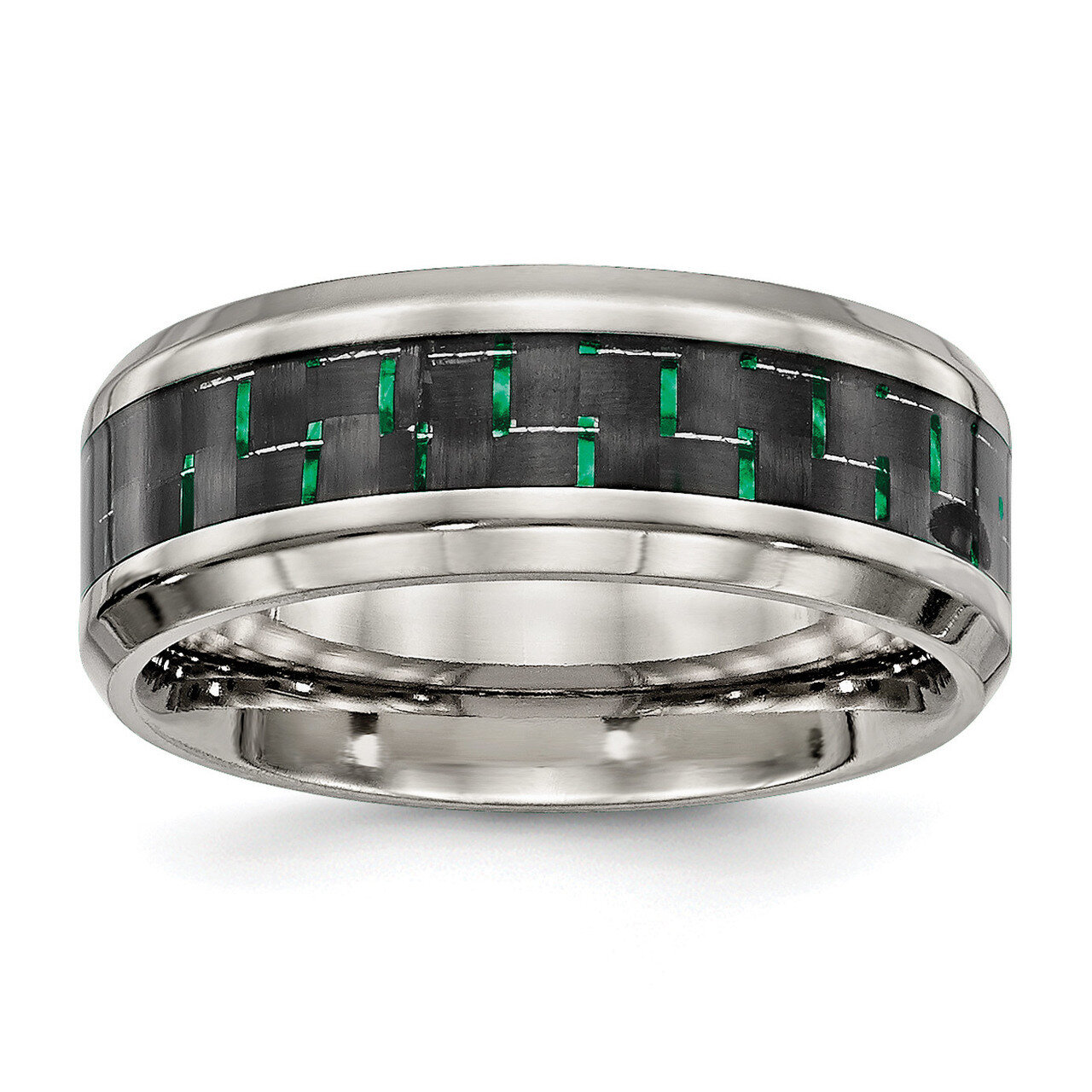 Black Green Carbon Fiber Inlay Ring Stainless Steel Polished SR502-10, MPN: SR502, 886774529356