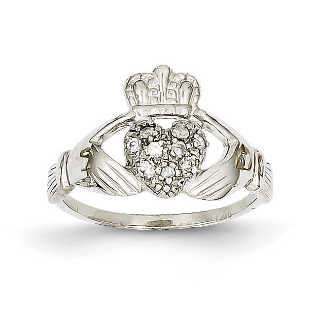 1/10Ct Diamond Claddagh Ring 14k White Gold Y6308AA
