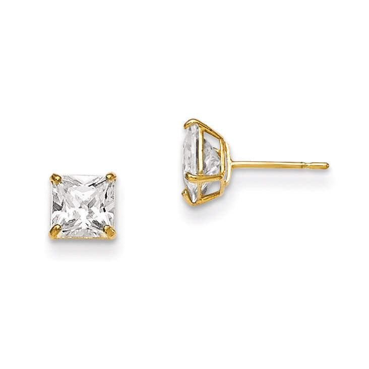 5Mm Square CZ Basket Set Stud Earrings 14k Gold GK654, MPN: GK654, 191101364334