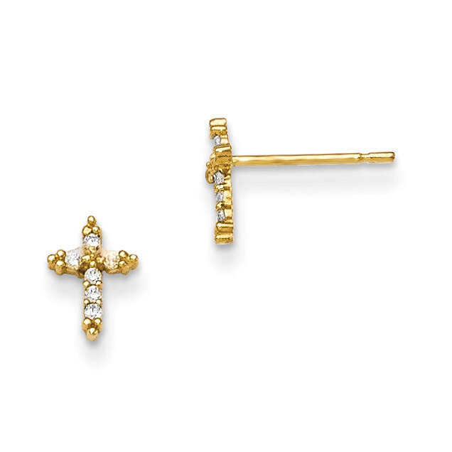 CZ Children&#39;S Cross Post Earrings 14k Gold GK686, MPN: GK686, 191101453069