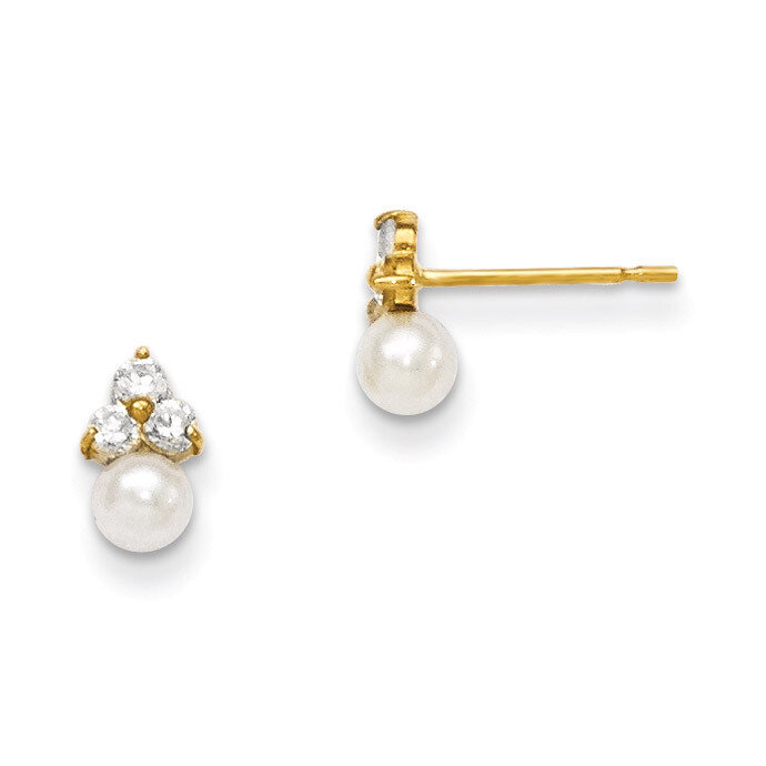 CZ and Cultured Pearl Post Earrings 14k Gold GK700, MPN: GK700, 191101902475