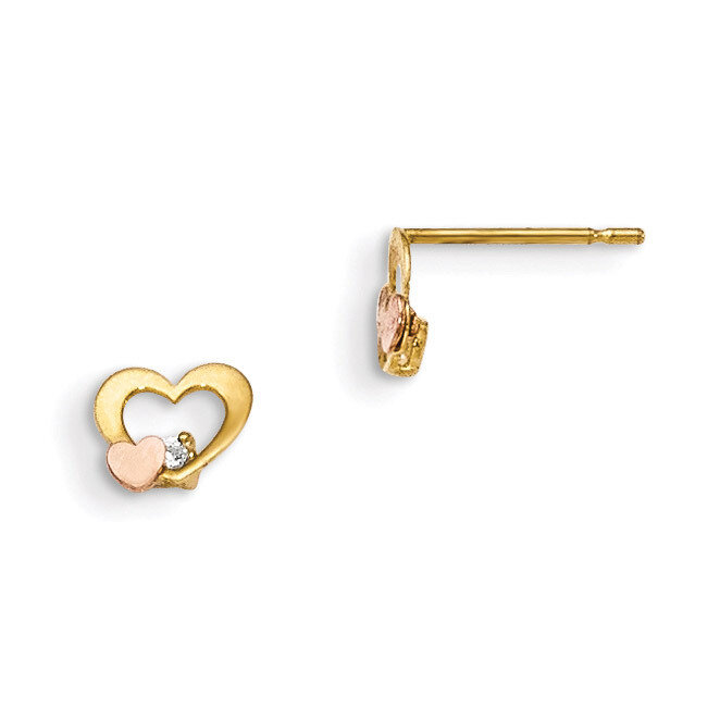 CZ Children'S Heart Post Earrings 14k Yellow & Rose Gold GK713