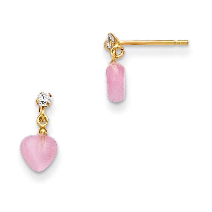 CZ and Pink Cat&#39;S Eye Heart Dangle Post Earrings 14k Gold GK737, MPN: GK737, 191101368479