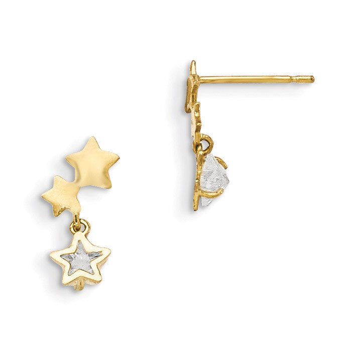 CZ Children&#39;S Star Dangle Post Earrings 14k Gold GK777