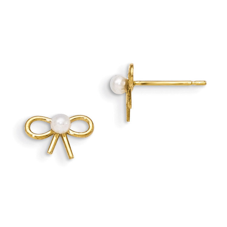 Cultured Pearl Children'S Bow Post Earrings 14k Gold GK786