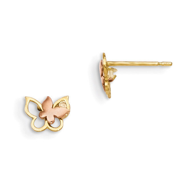 CZ Children&#39;S Butterfly Post Earrings 14k Yellow &amp; Rose Gold GK790