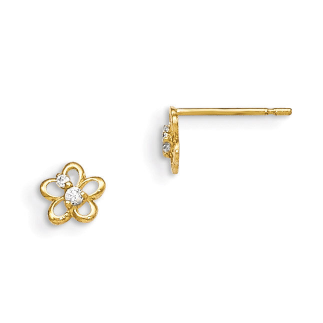 CZ Children&#39;S Flower Post Earrings 14k Gold GK798, MPN: GK798, 191101364396