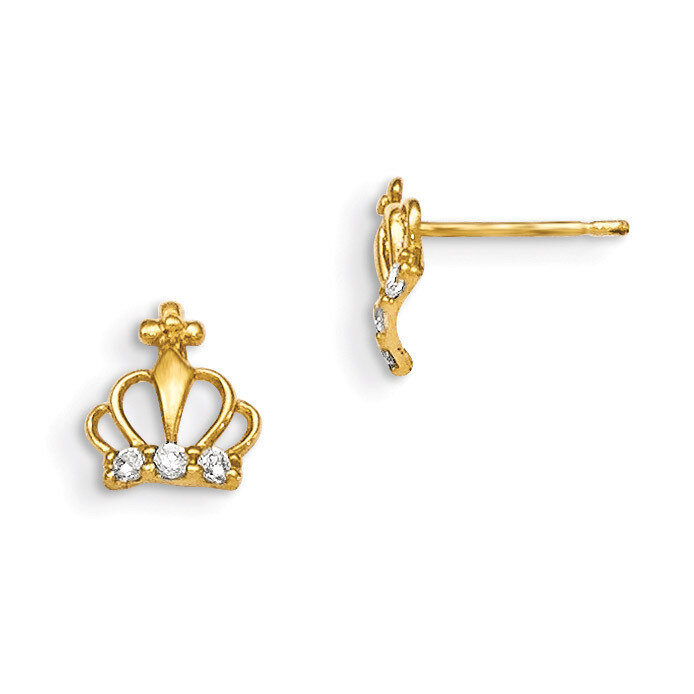 CZ Children&#39;S Crown Post Earrings 14k Gold GK819, MPN: GK819, 191101359552