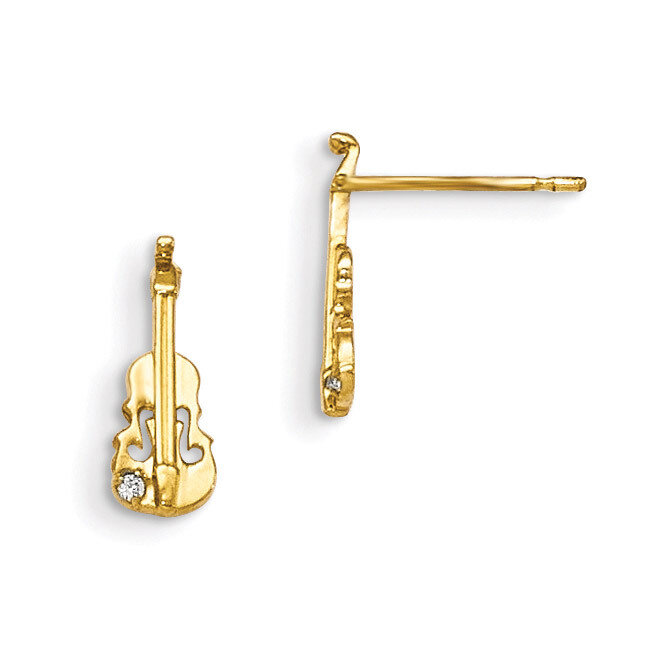 CZ Children&#39;S Violin Post Earrings 14k Gold GK838, MPN: GK838, 191101368523
