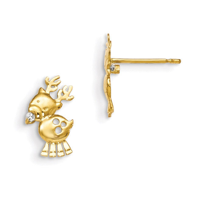 CZ Children&#39;S Reindeer Post Earrings 14k Gold GK846, MPN: GK846, 191101363634