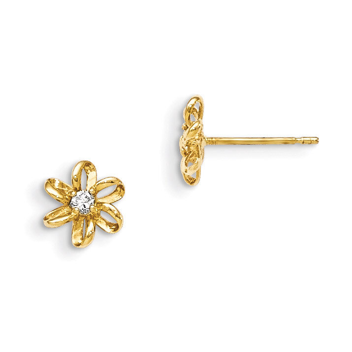 CZ Children&#39;S Flower Post Earrings 14k Gold GK867, MPN: GK867, 886774342825