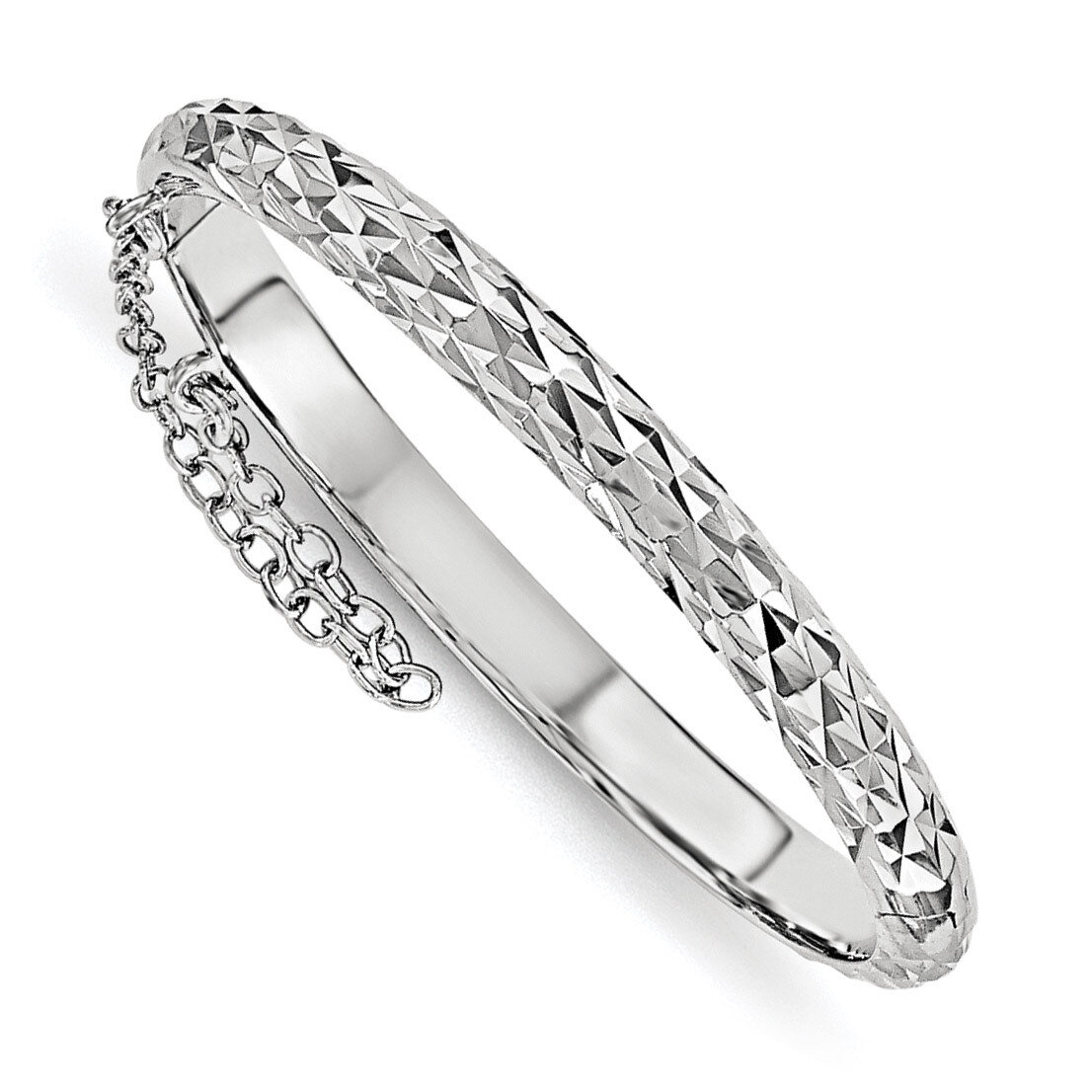 Safety Hinged Child&#39;S Bangle Sterling Silver Rhodium-plated Diamond-cut QB794