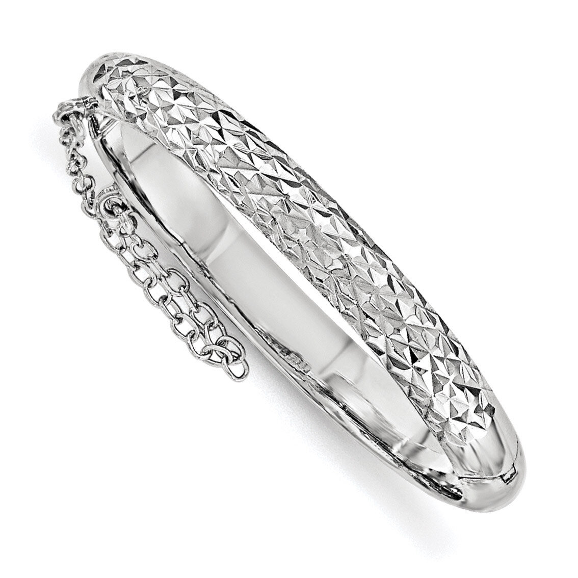Safety Hinged Child&#39;S Bangle Sterling Silver Rhodium-plated Diamond-cut QB797, MPN: QB797, 19110139…