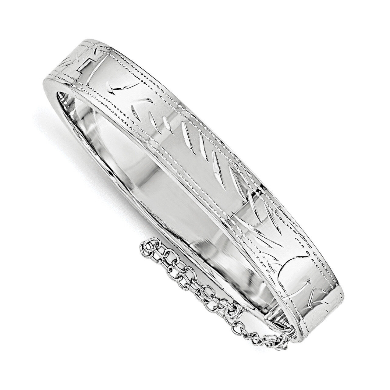 Child&#39;S Bangle Sterling Silver Rhodium-plated Textured with Safety Hinged QB819, MPN: QB819, 191101…