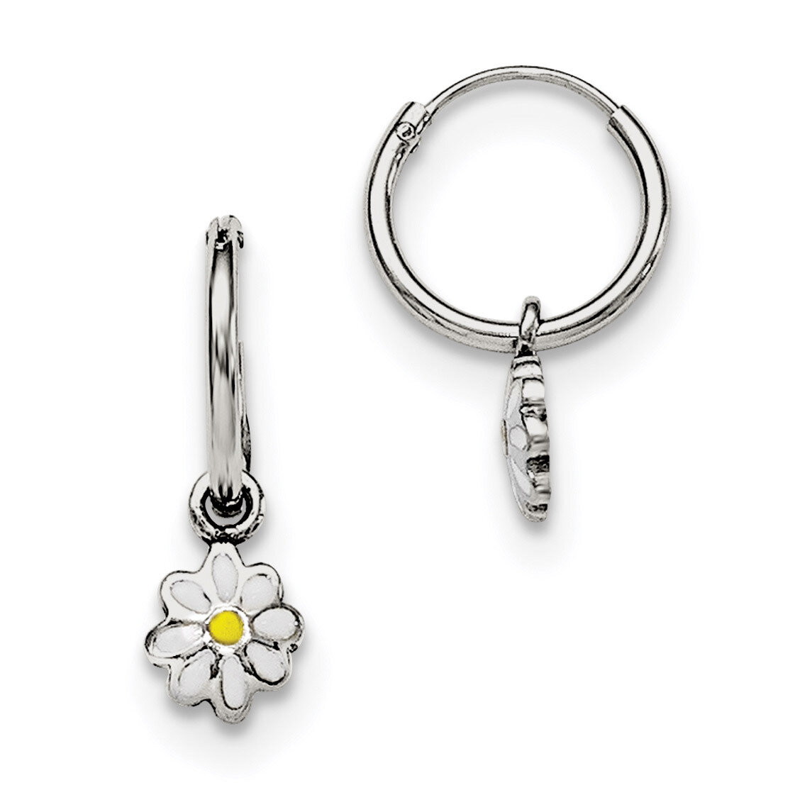 Child&#39;S Enameled Daisy Hinged Hoop Earrings Sterling Silver Rhodium-plated QE11236, MPN: QE11236, 1…