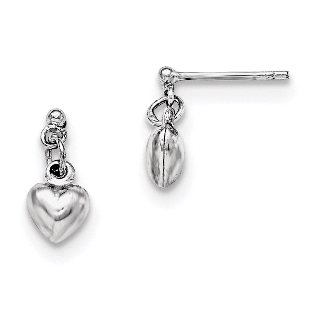 Child&#39;S Polished Heart Post Dangle Earrings Sterling Silver Rhodium-plated QE11239
