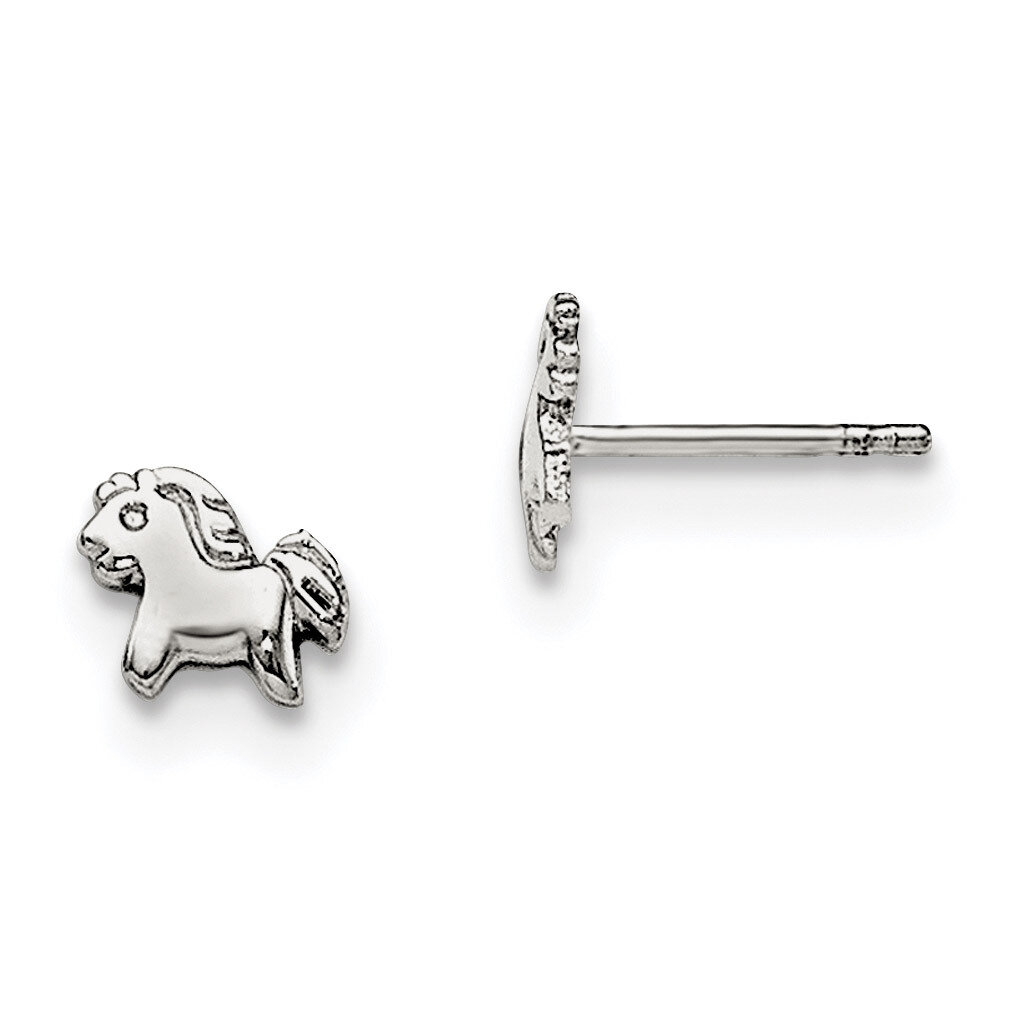 Child&#39;S Polished Pony Post Earrings Sterling Silver Rhodium-plated QE11245, MPN: QE11245, 191101193…