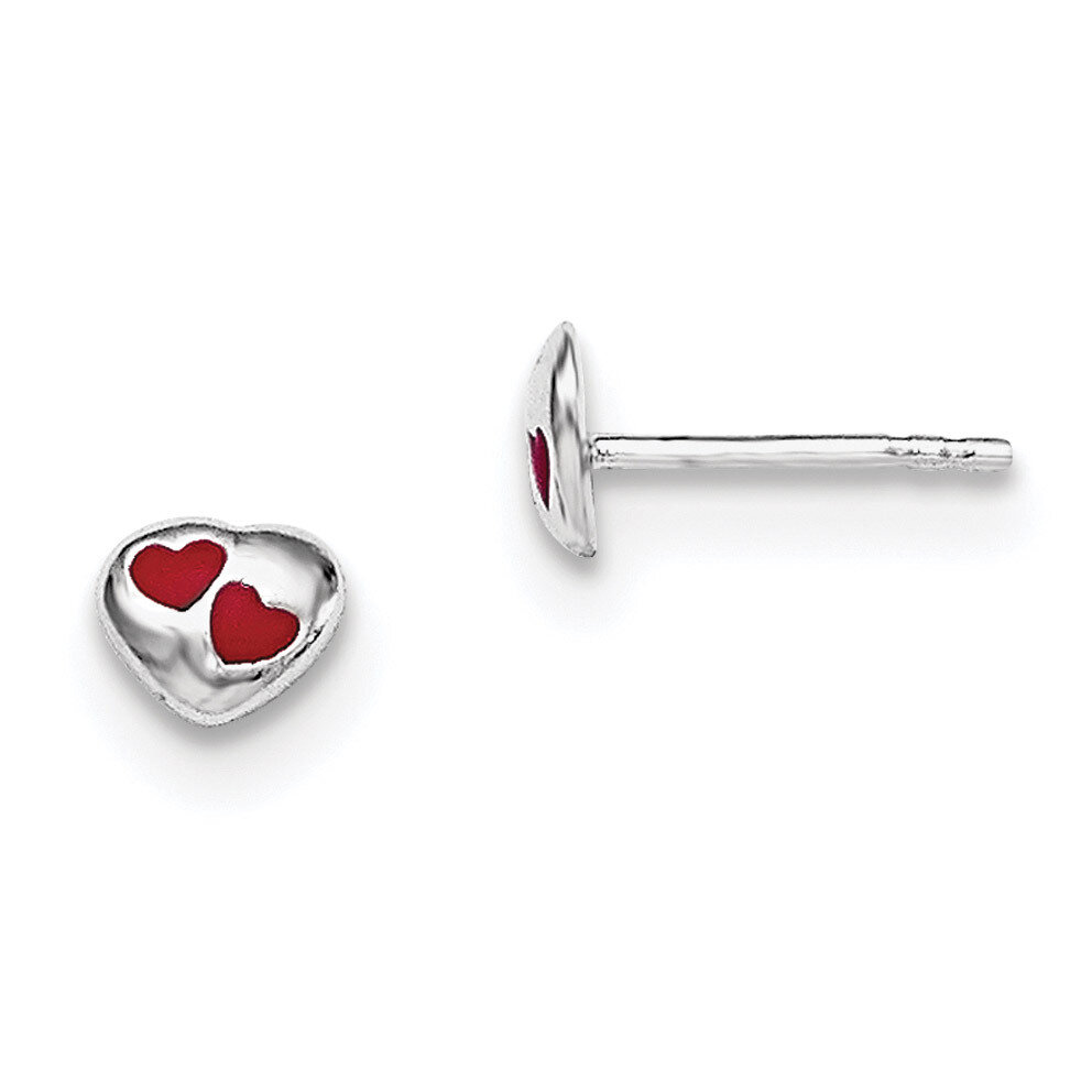Child&#39;S Red Enameled Heart Post Earrings Sterling Silver Rhodium-plated QE11247, MPN: QE11247, 1911…
