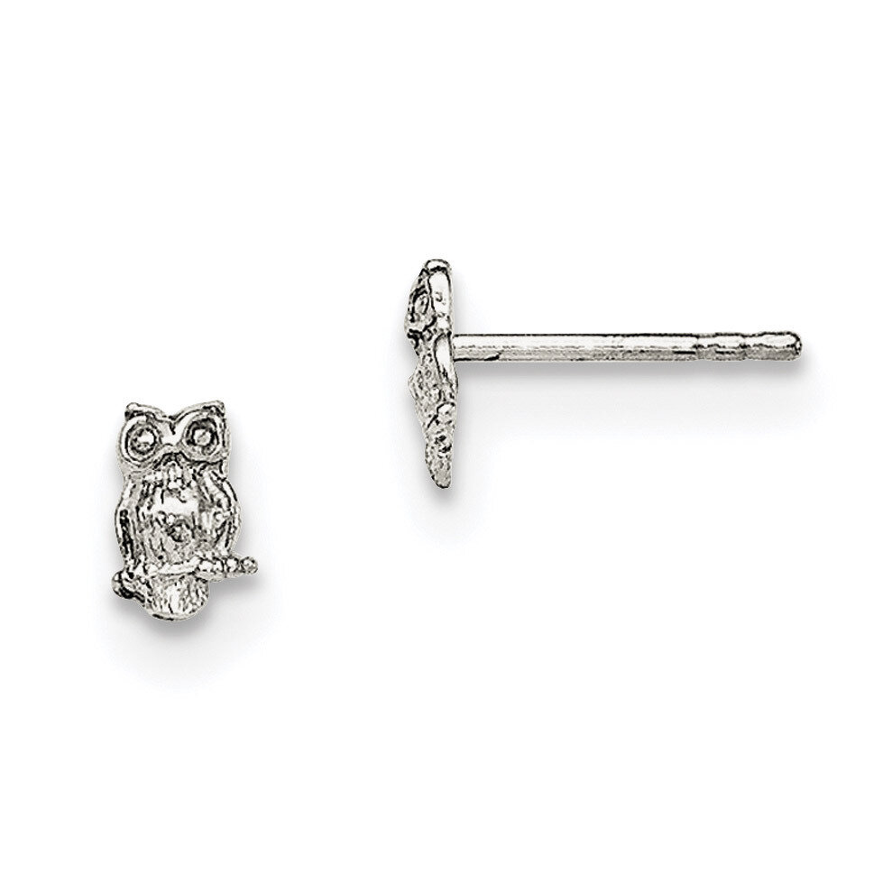 Child'S Polished Owl Post Earrings Sterling Silver Rhodium-plated QE11249