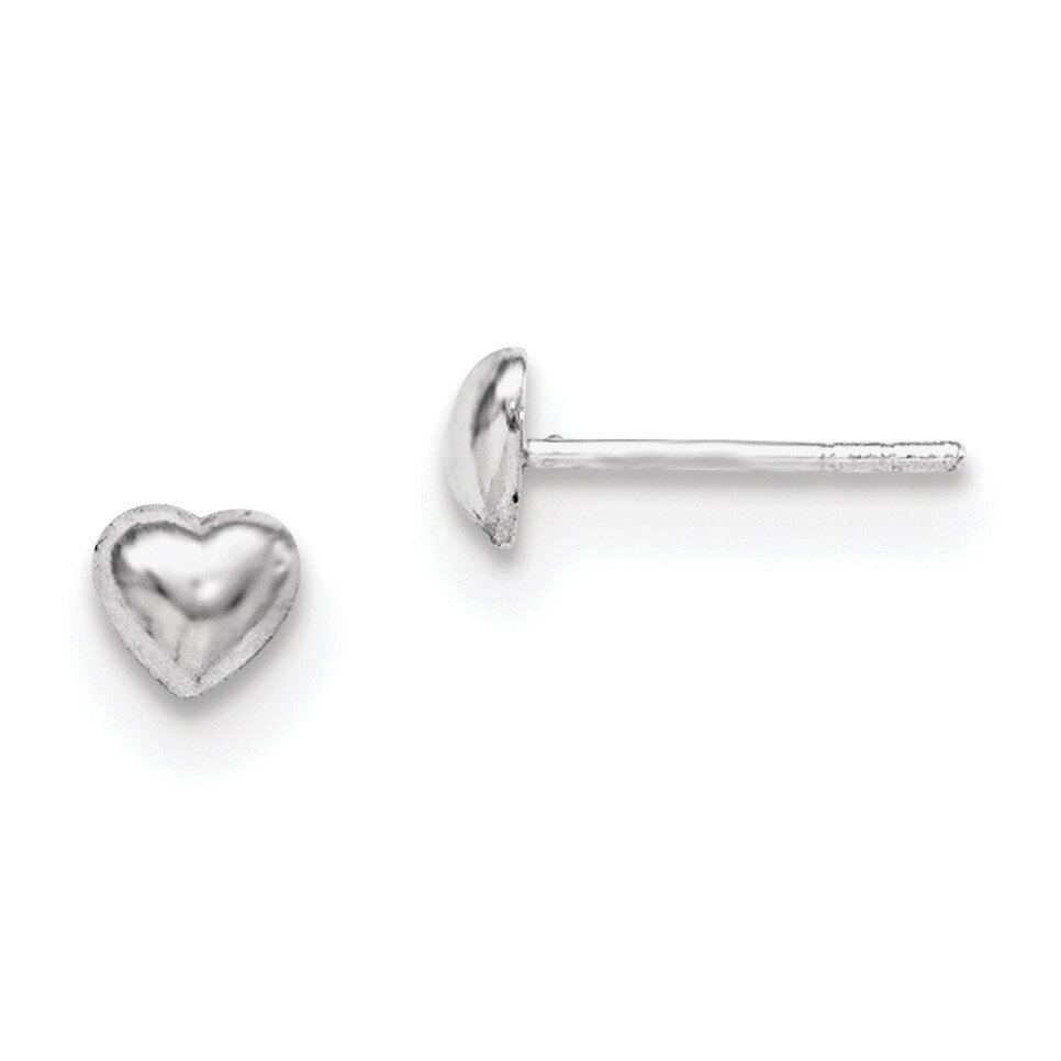 Child'S Polished Heart Post Earrings Sterling Silver Rhodium-plated QE11256