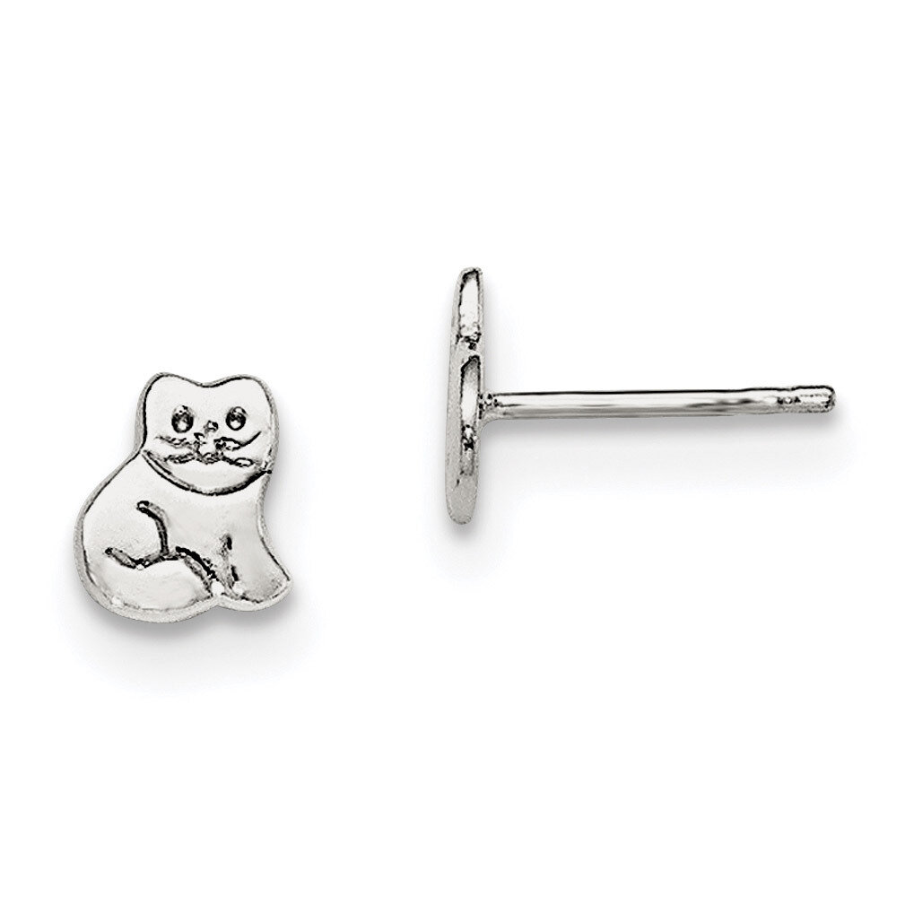 Child&#39;S Polished Kitty Cat Post Earrings Sterling Silver Rhodium-plated QE11258, MPN: QE11258, 1911…