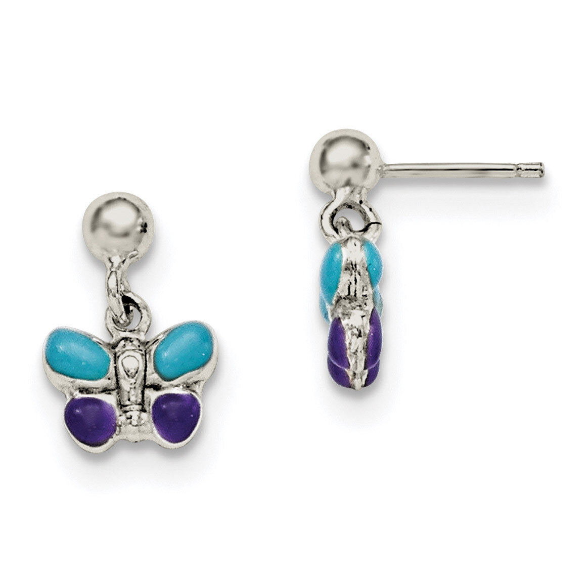 Enamel Butterfly Post Dangle Earrings Sterling Silver QE11304, MPN: QE11304, 191101470547