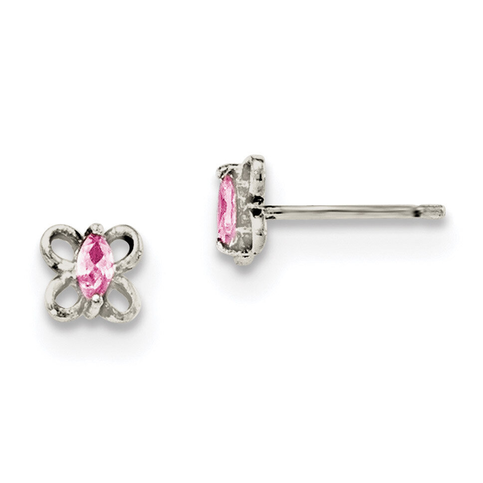 Pink CZ Butterfly Kid'S Post Earrings Sterling Silver QE11306