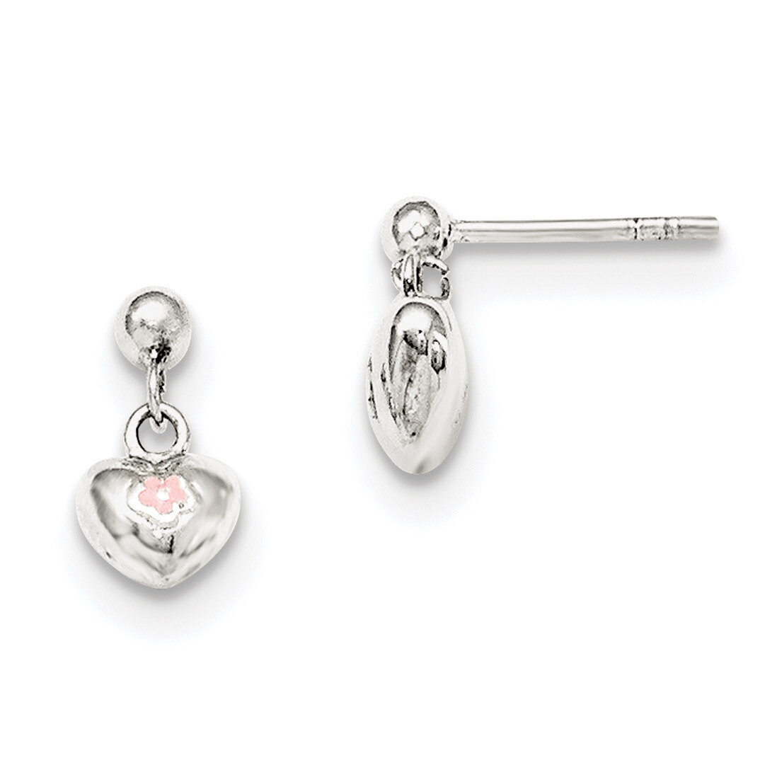 Pink Enamel Kid&#39;S Heart Dangle Earrings Sterling Silver QE11319, MPN: QE11319, 191101471636