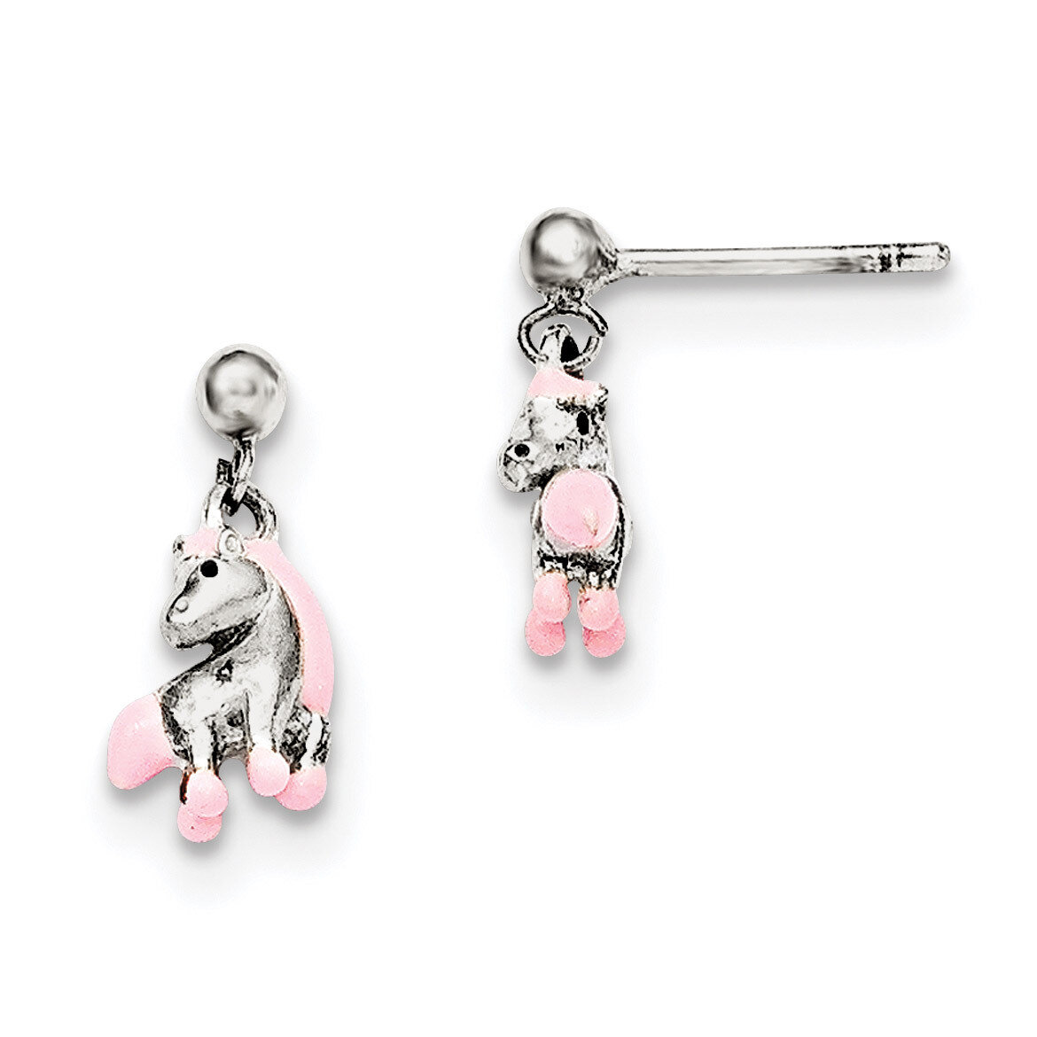 Pink Enamel Kid&#39;S Horse Dangle Post Earrings Sterling Silver QE11331, MPN: QE11331, 191101470233