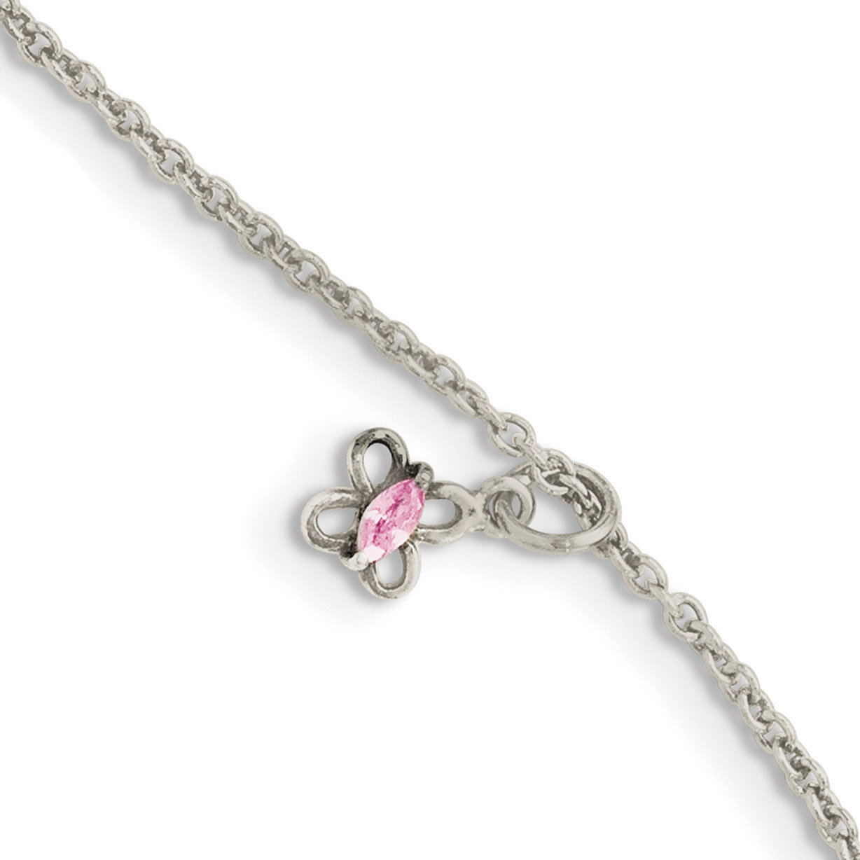 Pink CZ with 1.5 Inch Ext. Butterfly Kid&#39;S Bracelet Sterling Silver QG3503-5, MPN: QG3503-5, 191101…