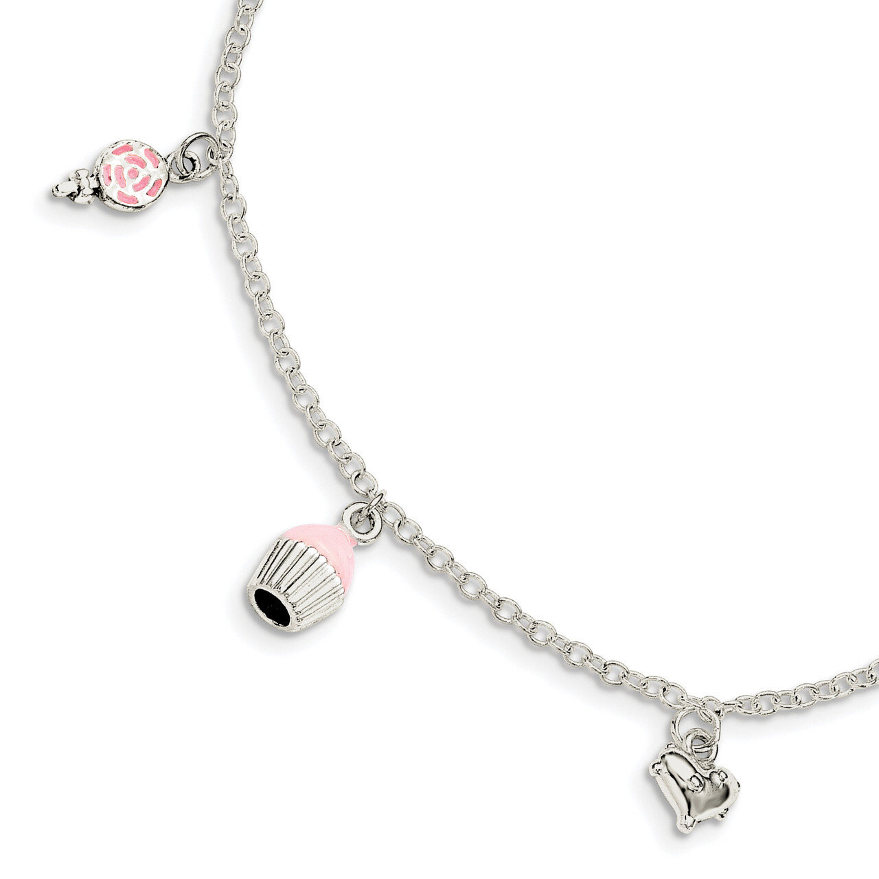 Children&#39;S Enameled Lollipop/Cupcake/Heart with 1.5 Inch Ext. Bracelet Sterling Silver QG3505-5.5, …