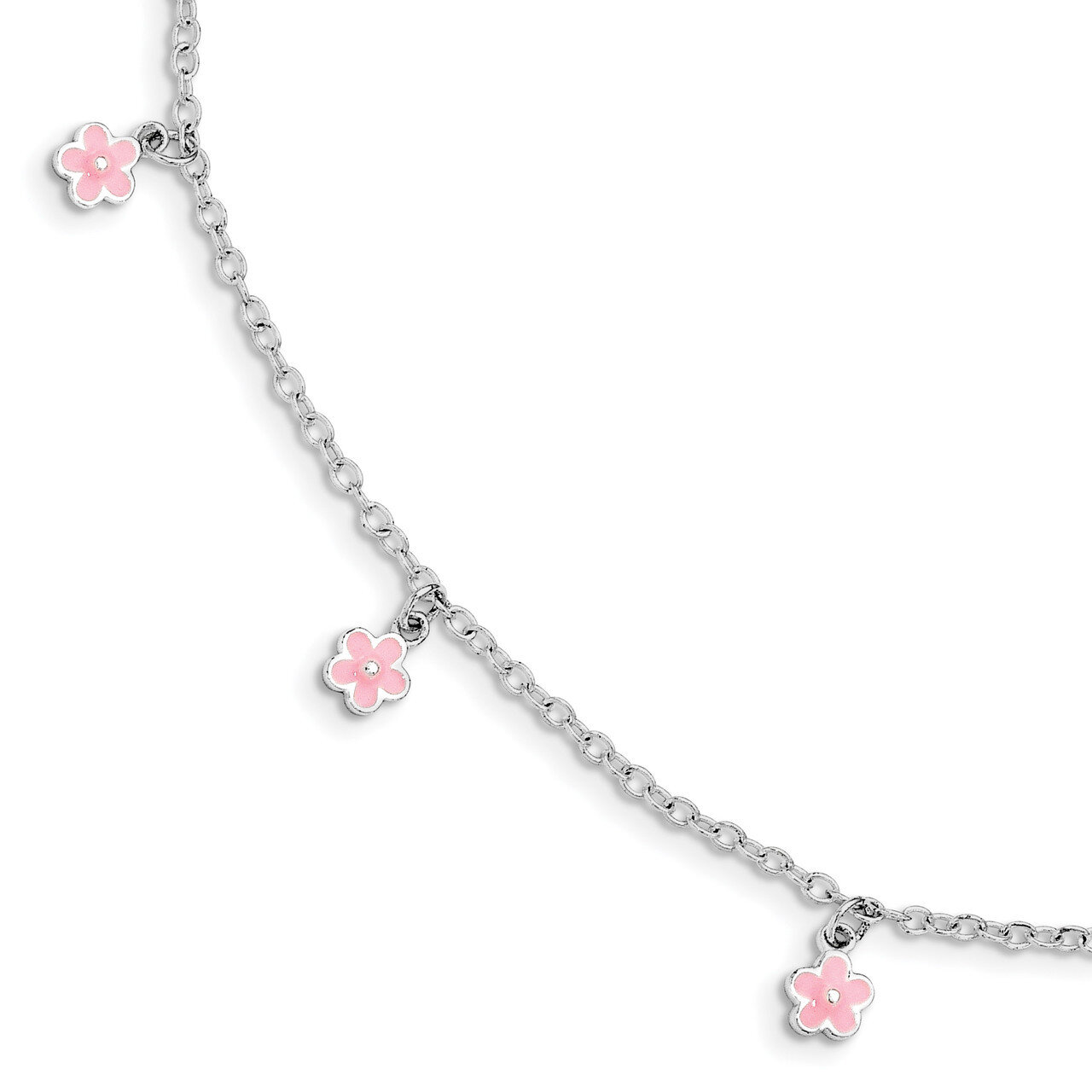 1.5 Inch Ext Pink Enamel Flower Kid&#39;S Bracelet Sterling Silver QG3514-5.5, MPN: QG3514-5.5, 1911014…