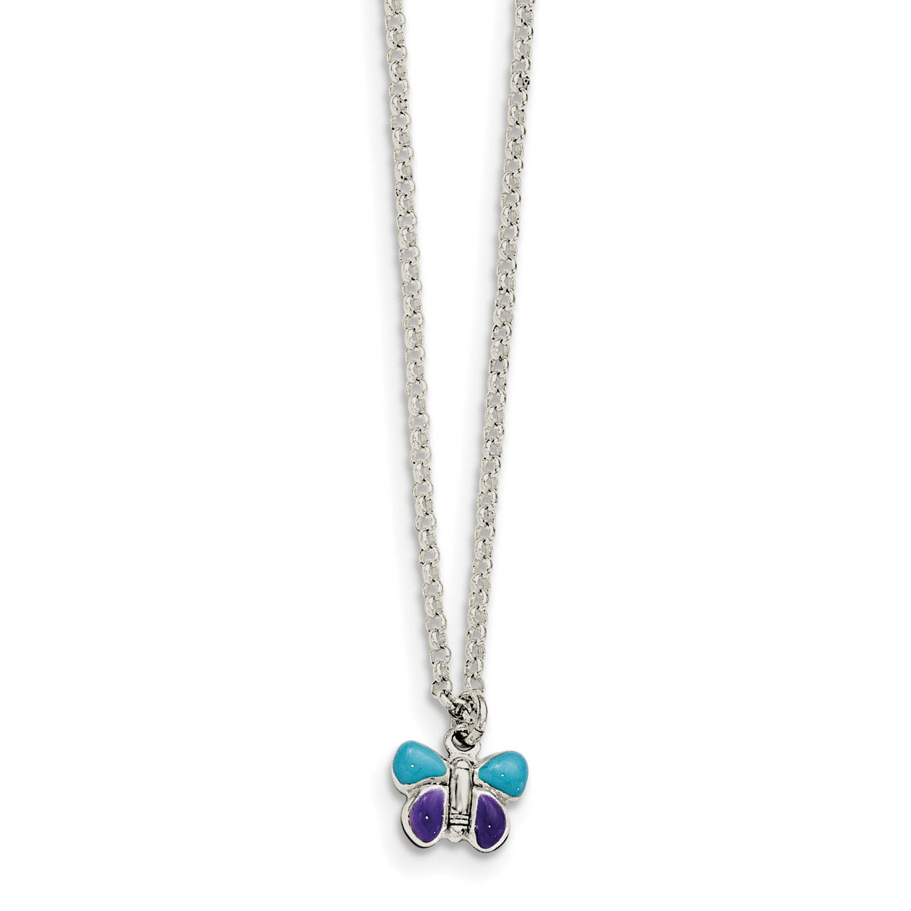 Enamel Butterfly 15 Inch with 1.5 Inch Ext Necklace Sterling Silver QG3528-15, MPN: QG3528-15, 1911…