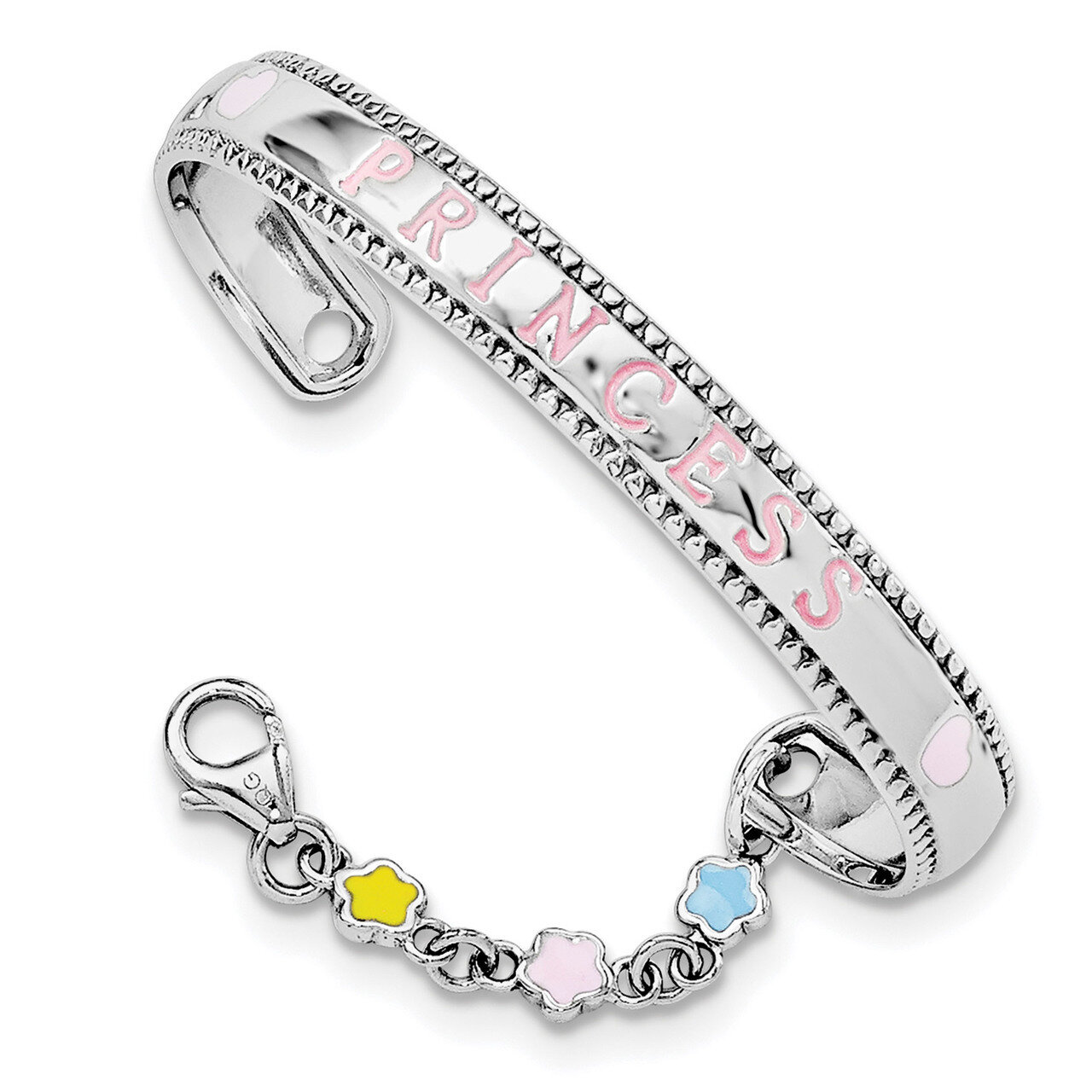 Enamel Princess with Chain Baby Bangle Sterling Silver Rhodium-plated QG3534