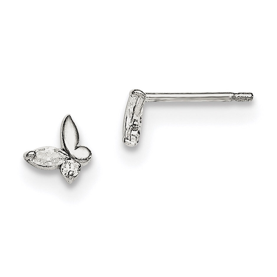 CZ Children&#39;S Butterfly Post Earrings Sterling Silver Rhodium-plated QGK101, MPN: QGK101, 191101111…