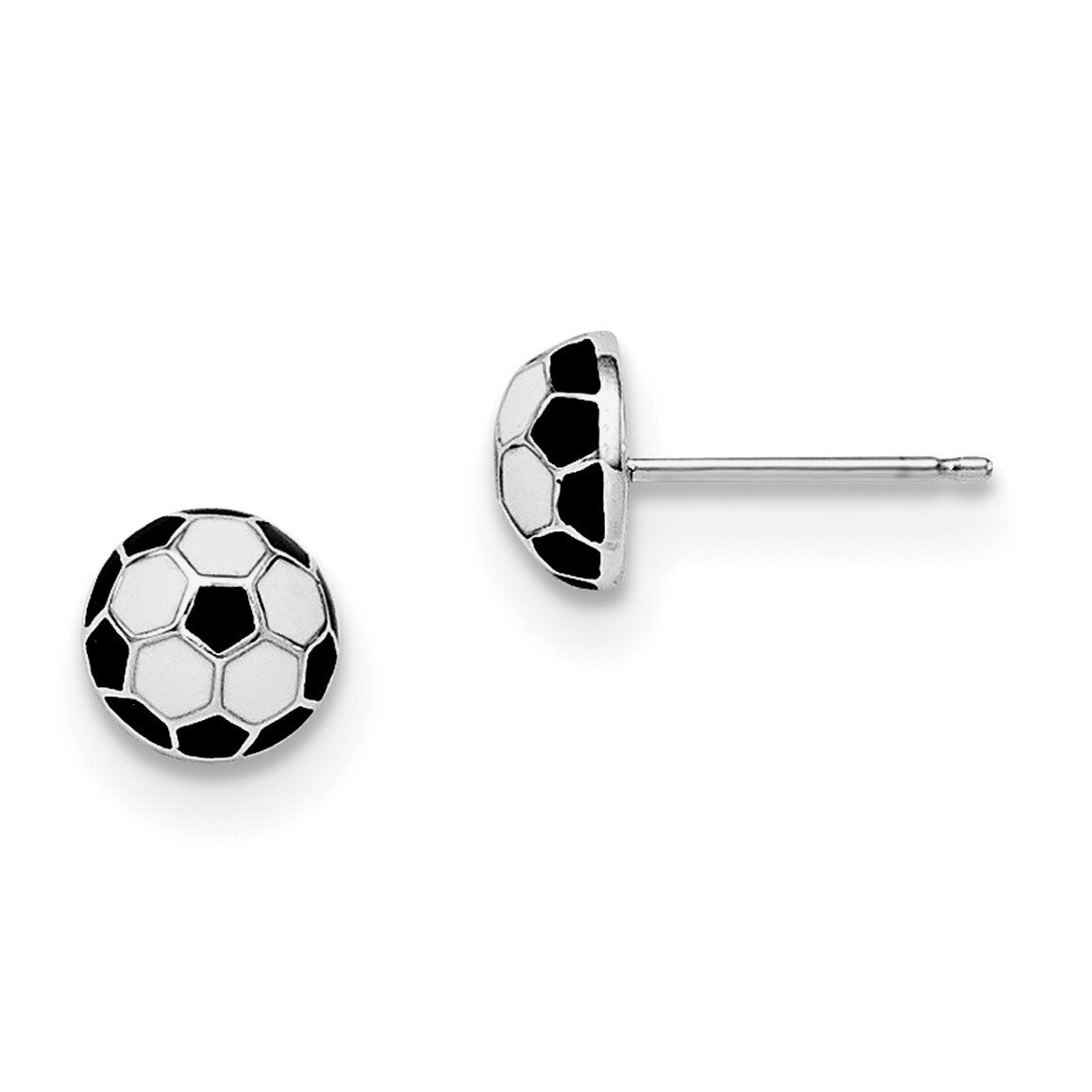 Enamel Soccer Ball Post Earrings Sterling Silver Rhodium-plated QGK149, MPN: QGK149, 191101111242