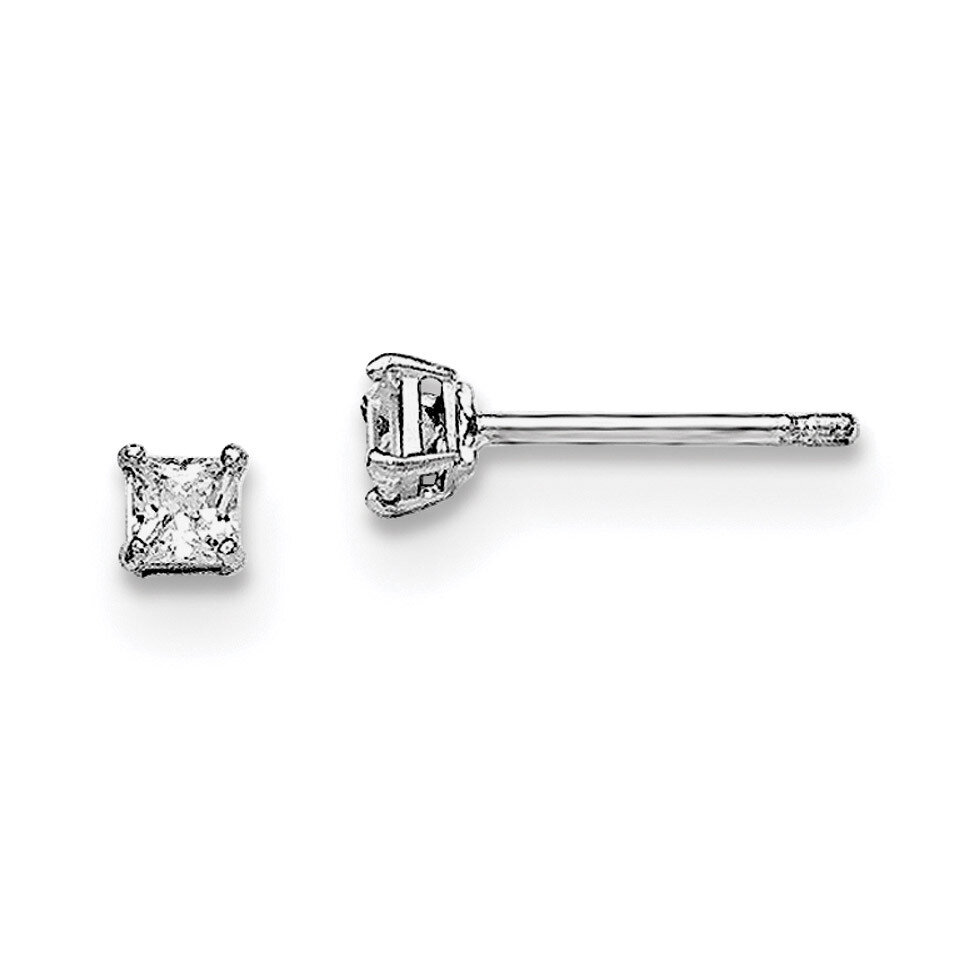 3Mm Square CZ Stud Earrings Sterling Silver Rhodium-plated QGK163, MPN: QGK163, 191101111280