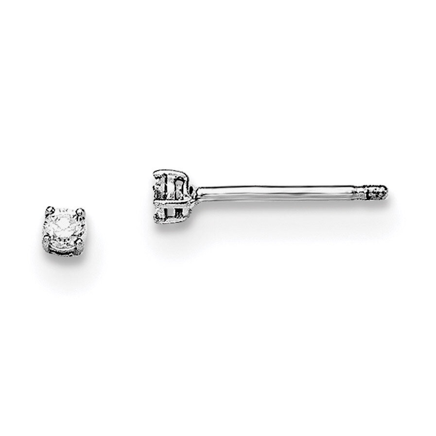 2.5Mm Round CZ Stud Earrings Sterling Silver Rhodium-plated QGK165