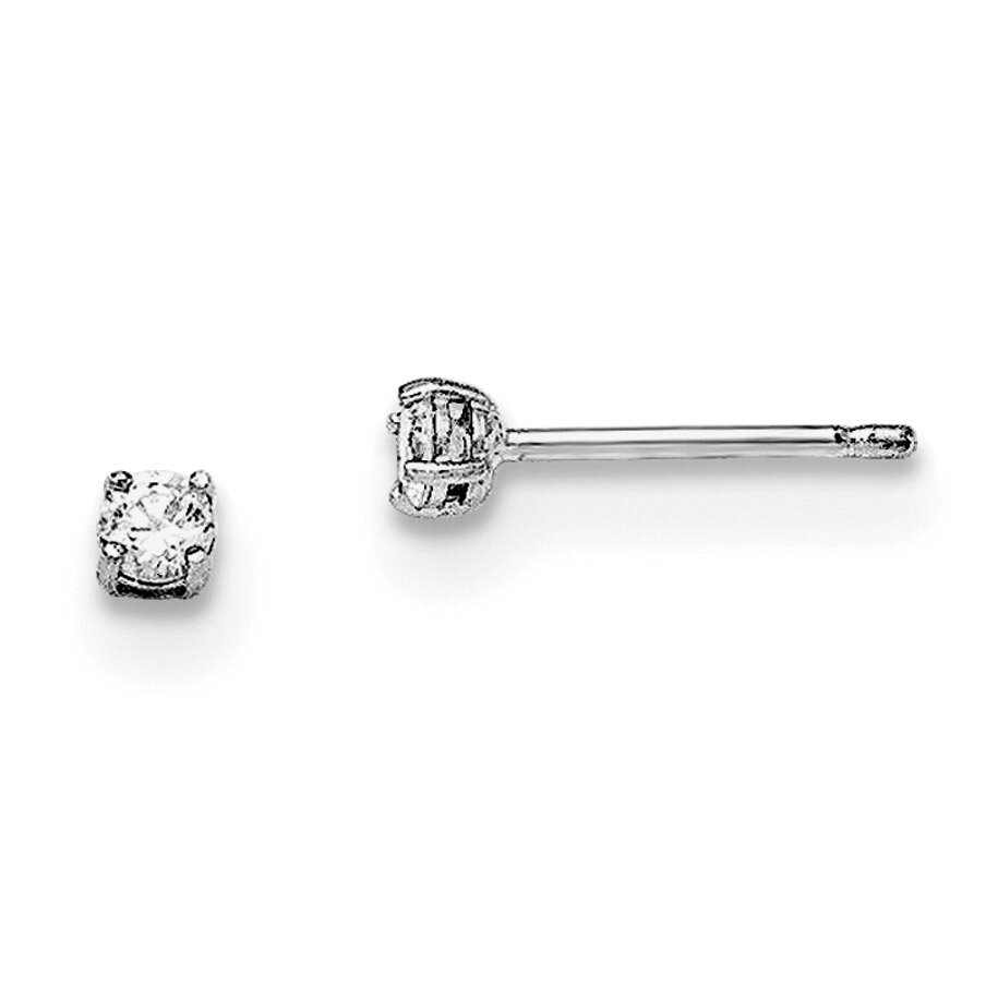 3Mm Round CZ Stud Earrings Sterling Silver Rhodium-plated QGK166, MPN: QGK166, 191101111310