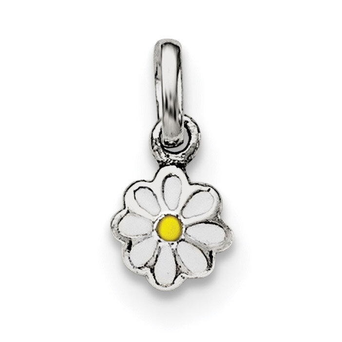 Child&#39;S White &amp; Yellow Enamel Daisy Pendant Sterling Silver Rhodium-plated QP4043, MPN: QP4043, 191…